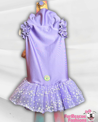 Lavender & Flowers Dog Dress With Ruffles