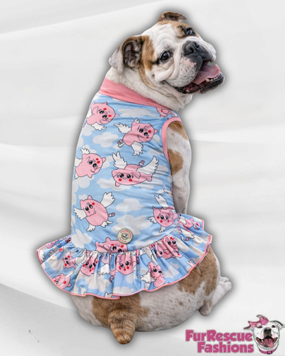 When Pigs Fly Dog Dress With Ruffle / With Sleeves or Sleeveless