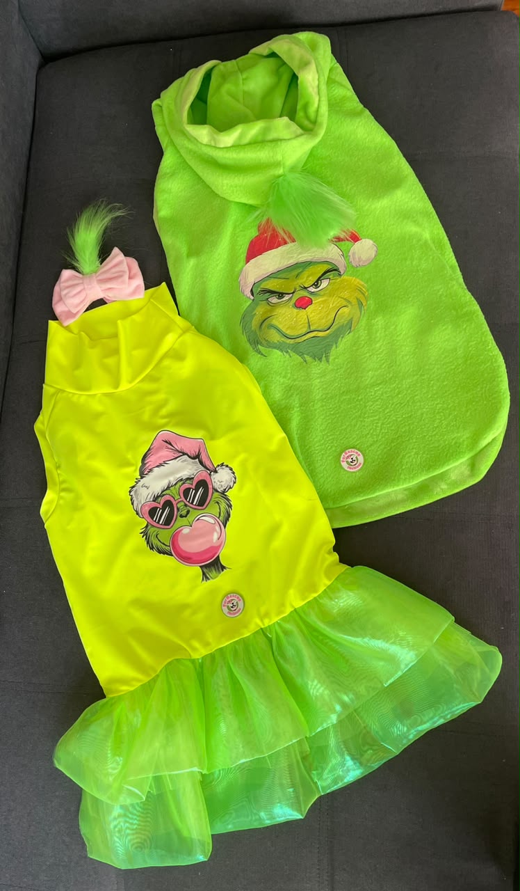 Grinch Bubblegum Dog Tutu Dress With Headband