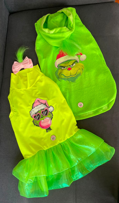 Grinch Bubblegum Dog Tutu Dress With Headband