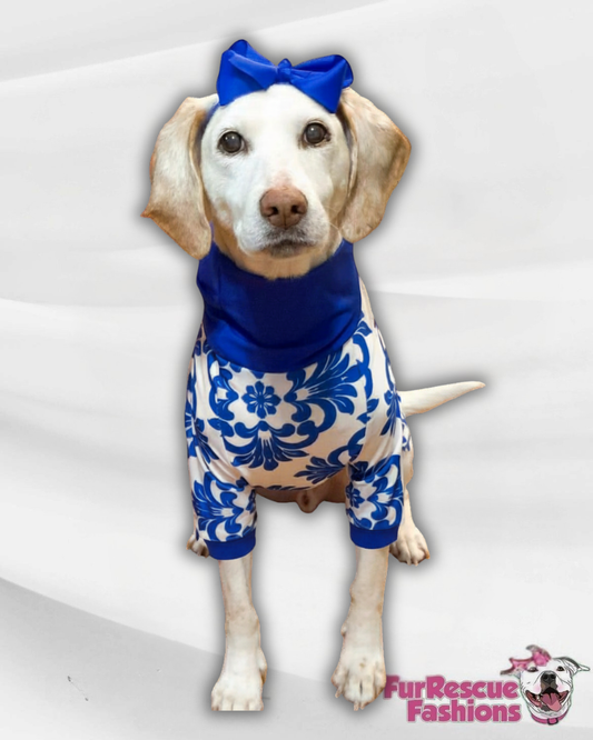 Italian Villa Vibes Pajama with Blue OR Red Neck & Trim/Sleeves