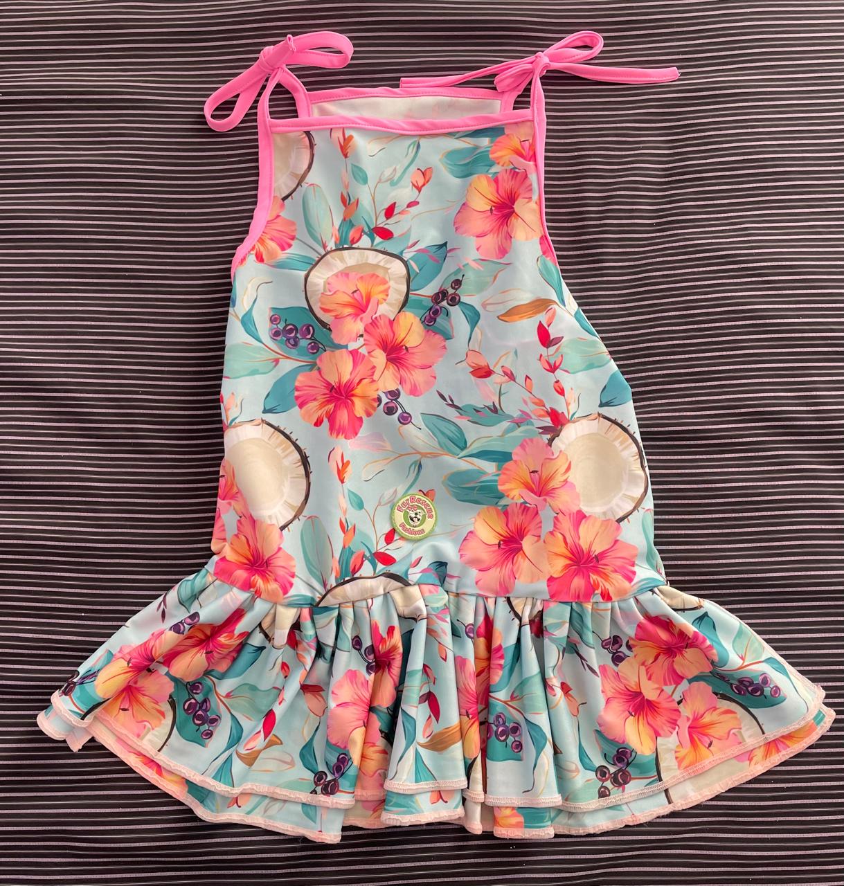 Coconut Kisses with Hibiscus Bliss - Dog Pajama with Pink Neck & Trim/Sleeves