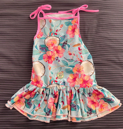 Coconut Kisses with Hibiscus Bliss - Dog Pajama with Pink Neck & Trim/Sleeves