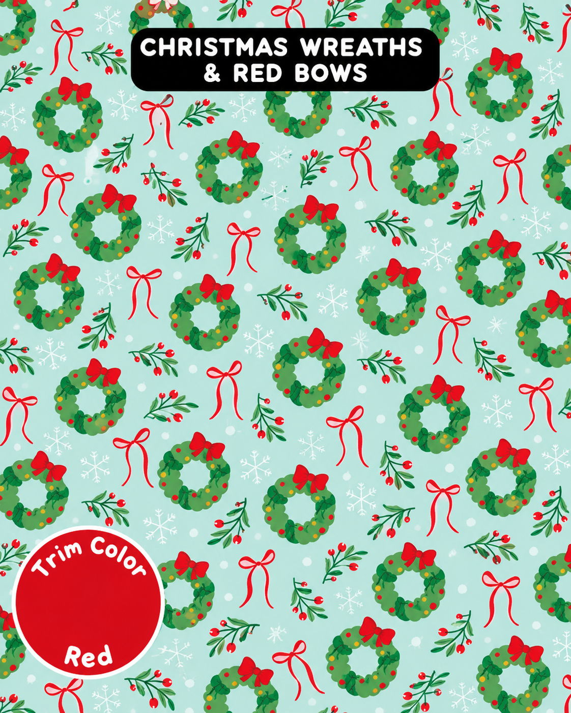 Christmas Wreaths & Red Bow - Dog Pajama with Red Neck & Trim/Sleeves
