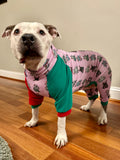 Holiday Hippos Pink - Dog Pajama with Green Neck & Trim/Sleeves