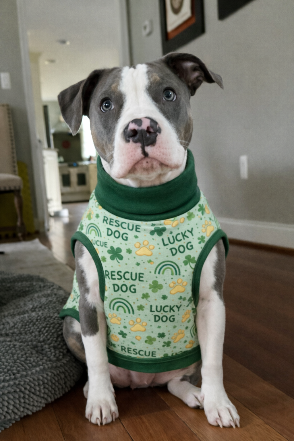 Lucky Dog Dog Pajama with Gold Neck & Trim/Sleeves