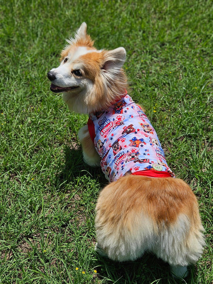 Red, White & Woof - Dog Pajama with Red OR Blue Neck & Trim/Sleeves