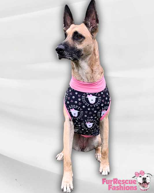 Rescue, Foster Adopt Black - Dog Pajama with Pink Neck & Trim/Sleeves