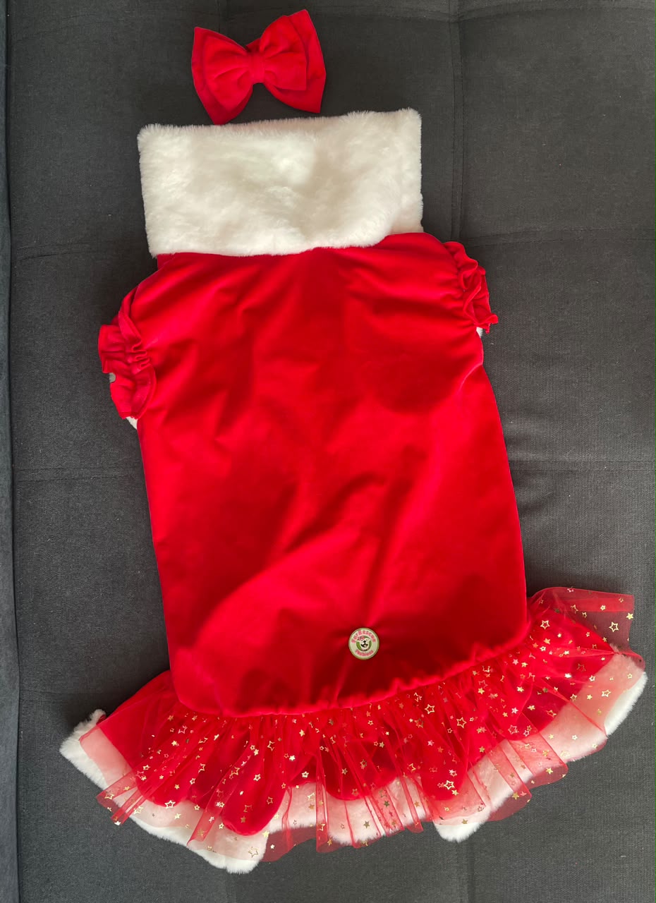 Holiday Velvet Sparkle Dress With Bow Headband And With or Without Cape