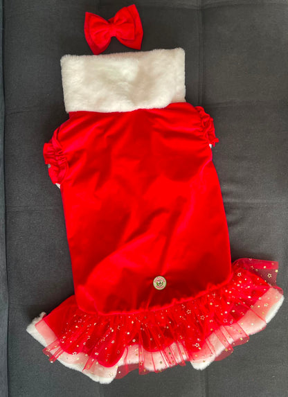 Holiday Velvet Sparkle Dress With Bow Headband And With or Without Cape