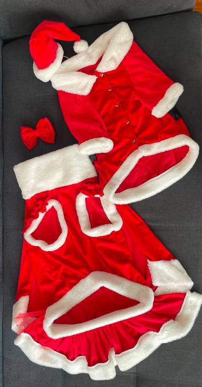 Holiday Velvet Sparkle Dress With Bow Headband And With or Without Cape