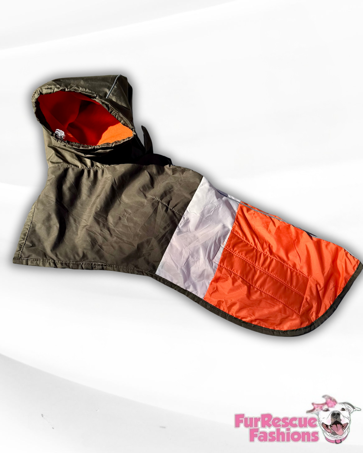 Easy-On Waterproof Dog Cape with Snood – Purple, Pink & Olive Colorblock
