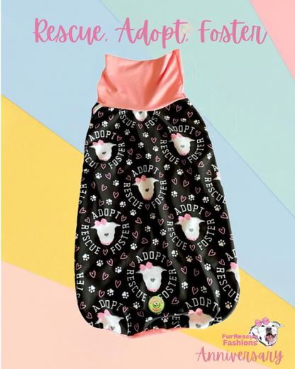 Rescue, Foster Adopt Black - Dog Pajama with Pink Neck & Trim/Sleeves