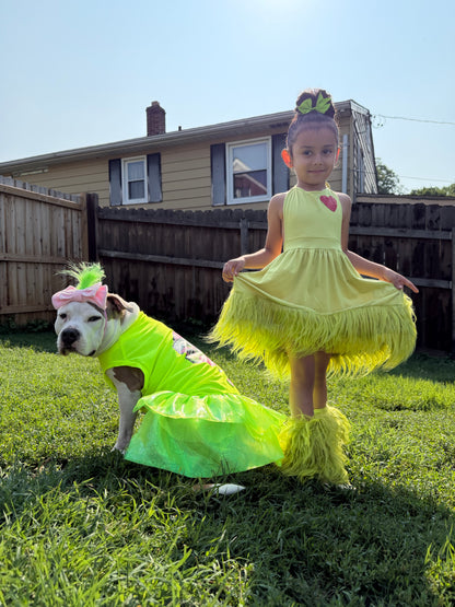 Grinch Bubblegum Dog Tutu Dress With Headband