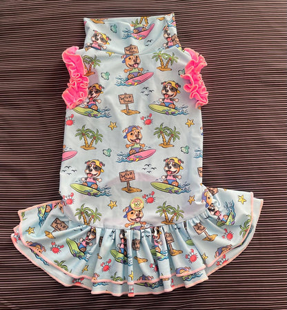 Surf’s Up Pups - Dog Pajama with Pink OR Green Neck & Trim/Sleeves
