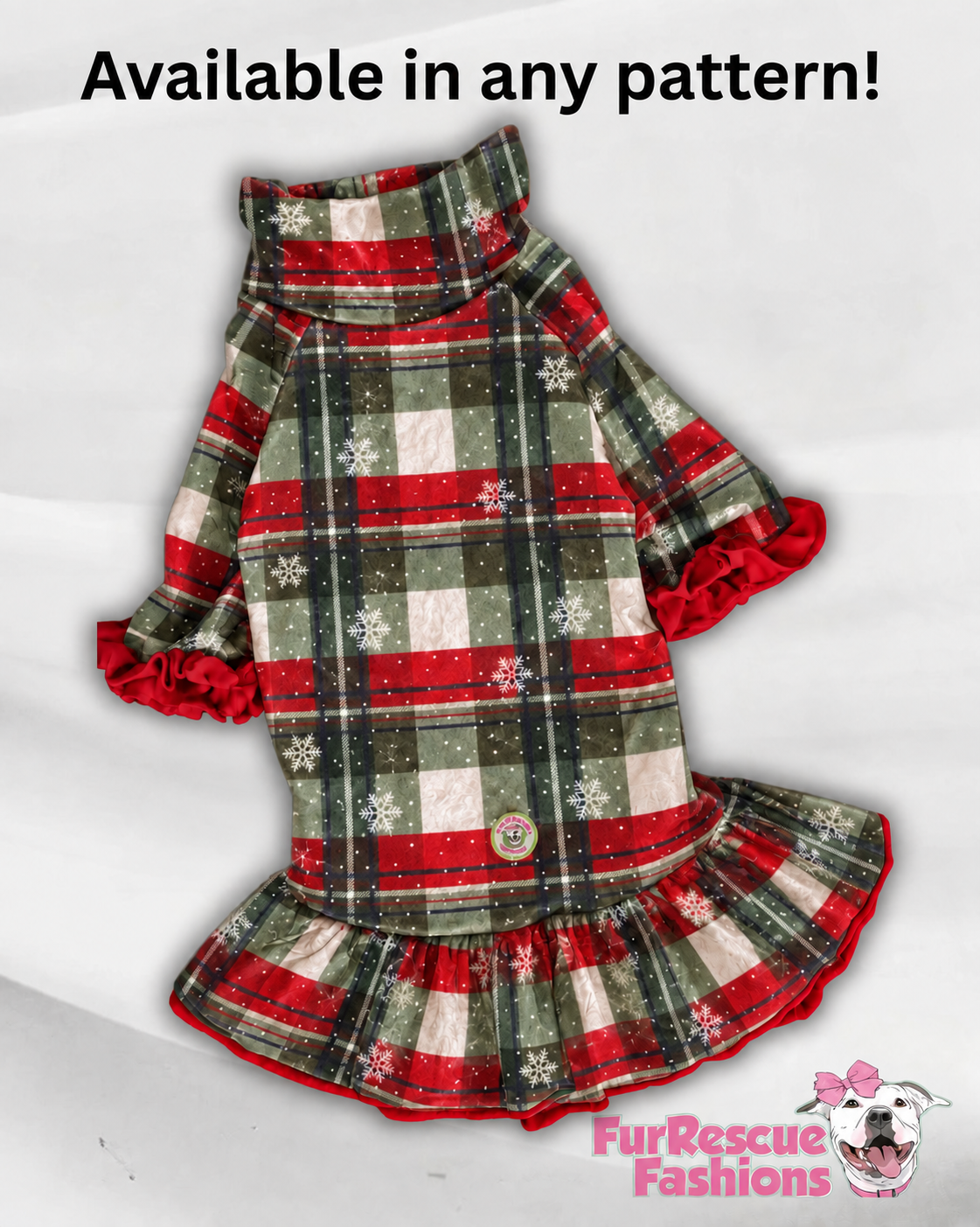 2026 UltraLuxe Christmas Dog Dress With Ruffle / With Sleeves or Sleeveless (Available in any pattern)