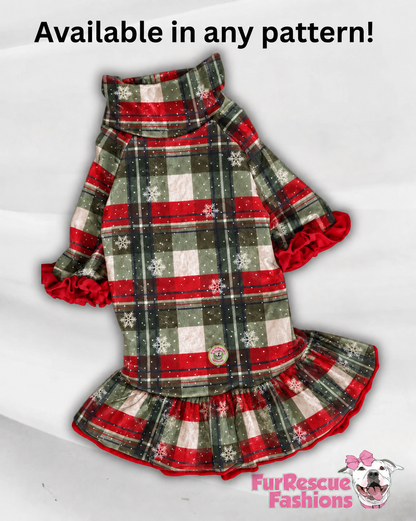 2026 UltraLuxe Christmas Dog Dress With Ruffle / With Sleeves or Sleeveless (Available in any pattern)