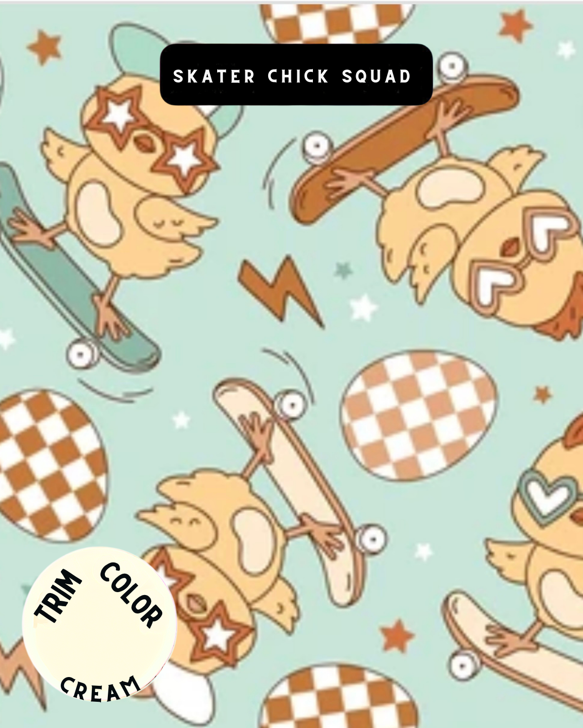 Skater Chick Squad Pajama with Cream Neck & Trim/Sleeves