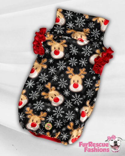 Ultra-Luxe Christmas Dog Shirt With Ruffles (AVAILABLE IN ANY PRE-ORDER PATTERN)