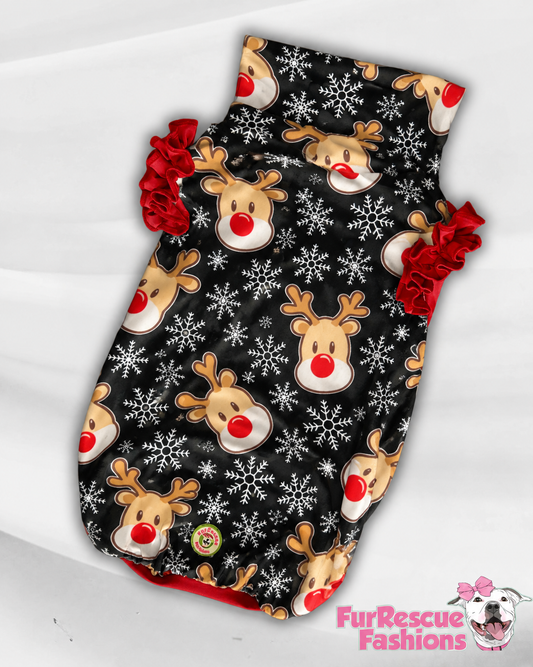 Ultra-Luxe Christmas Dog Shirt With Ruffles (AVAILABLE IN ANY PRE-ORDER PATTERN)