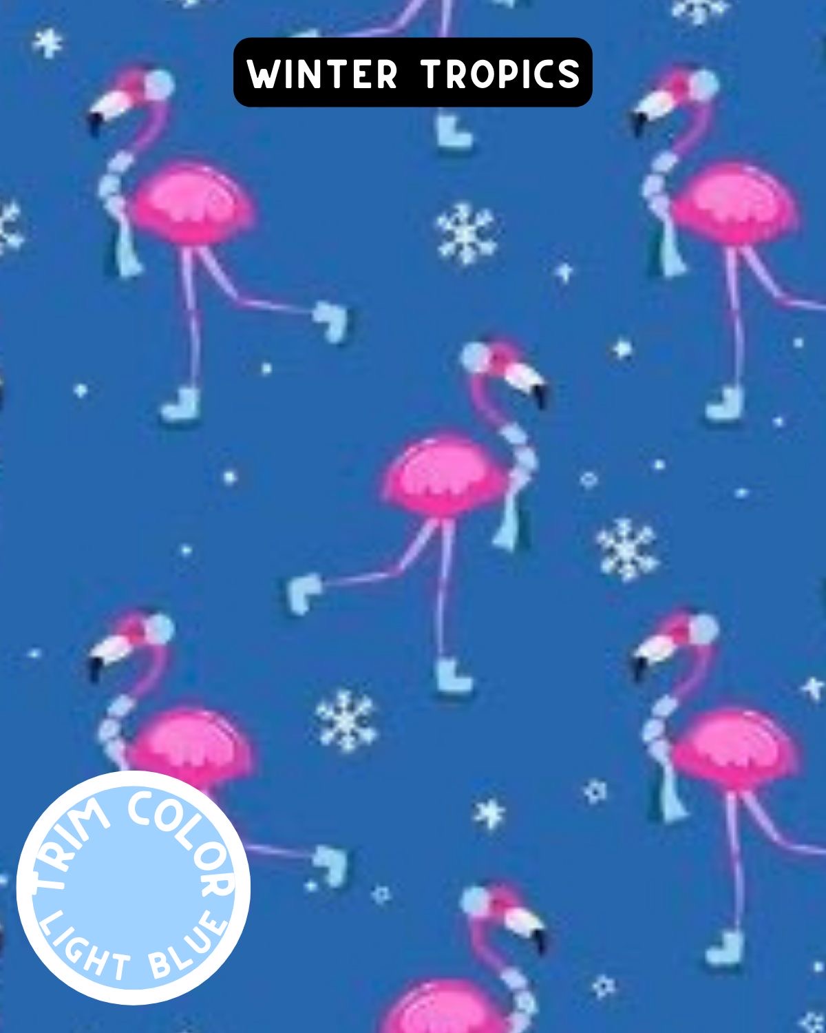 Winter Flamingos Dog Pajama with Light Blue Neck & Trim/Sleeves