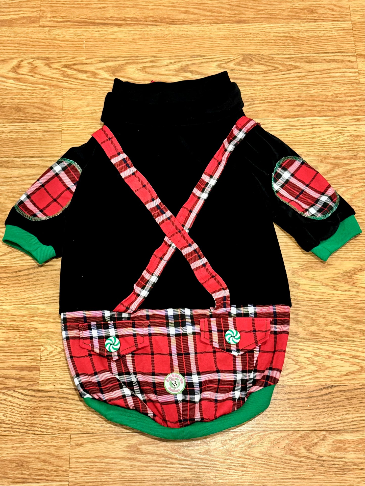 Merry Pup Dog Shirt With Sleeves, Suspenders & Bow Tie.