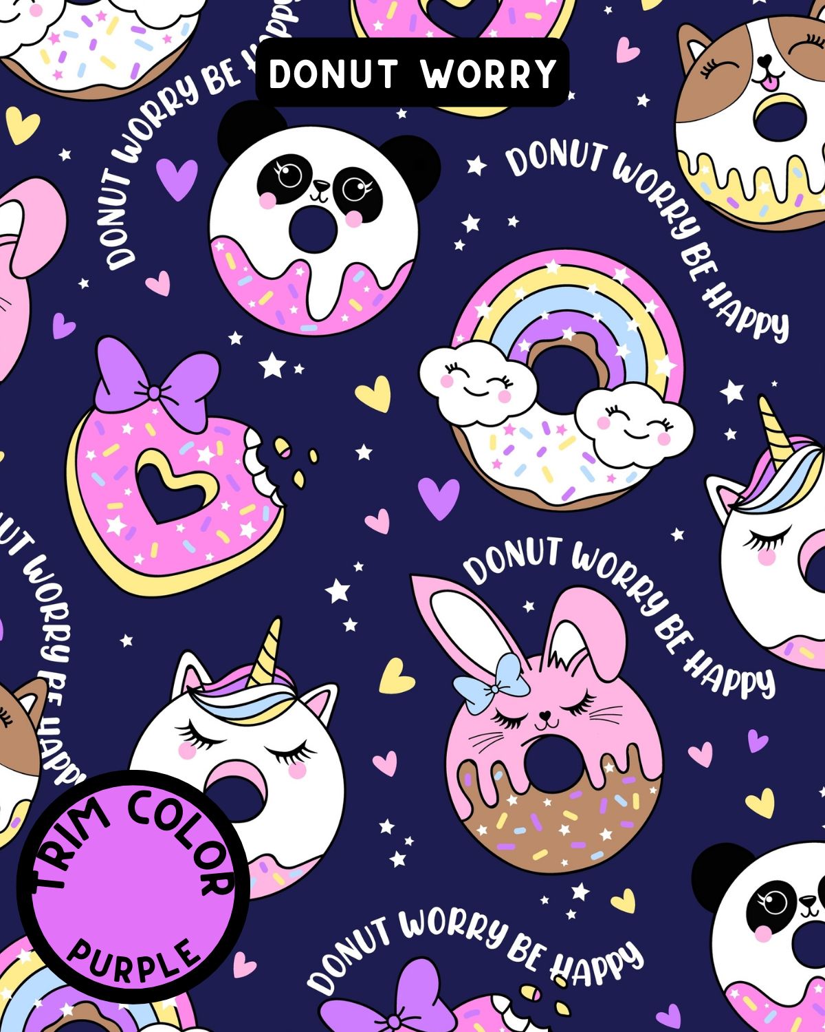 Donut Worry Pajama with Lavender Neck & Trim/Sleeves