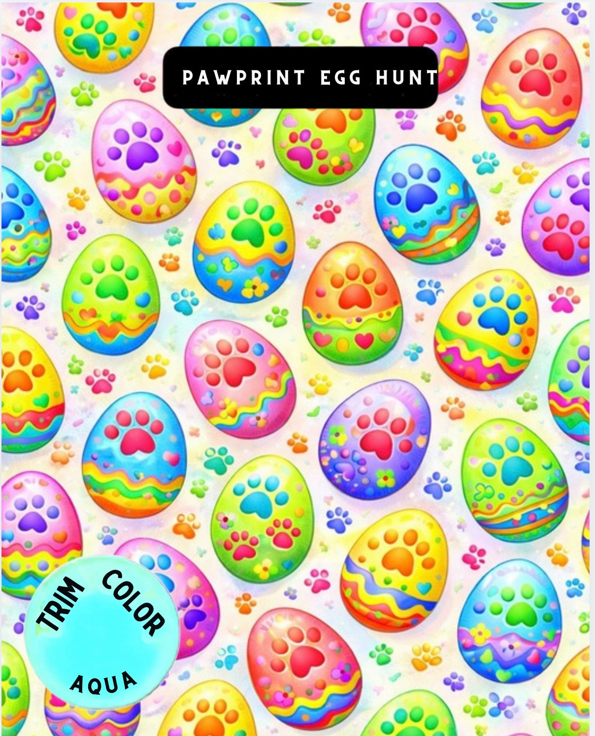 Pawprint Egg Hunt Pajama with Aqua Neck & Trim/Sleeves