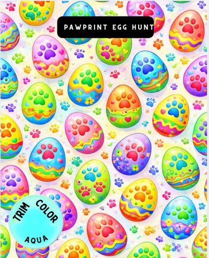 Pawprint Egg Hunt Pajama with Aqua Neck & Trim/Sleeves