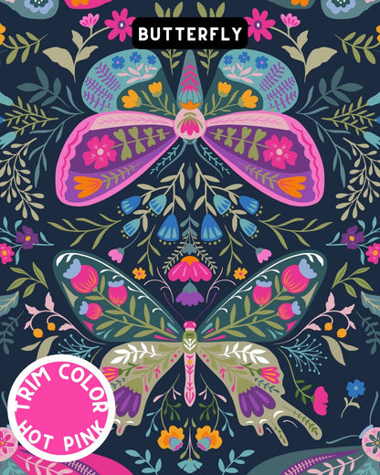 Butterfly Garden Pajama with Hot Pink  Neck & Trim/Sleeves