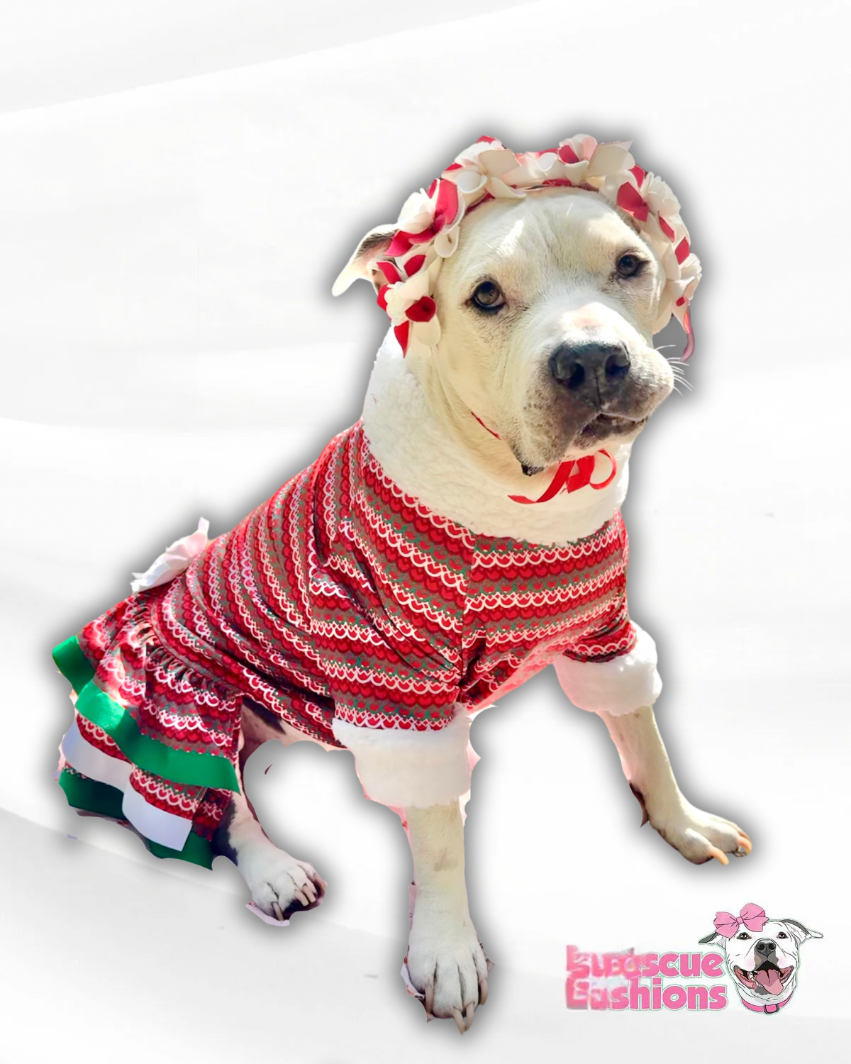 Holiday Dog Dress With White Flower