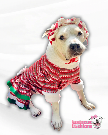 Holiday Dog Dress With White Flower