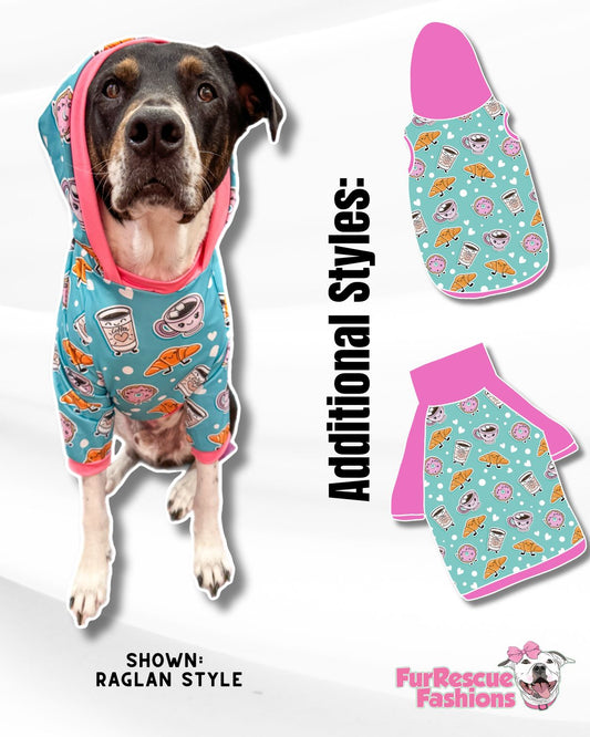 Brunch Love - Dog Pajama with Pink OR Black Neck & Trim/Sleeves