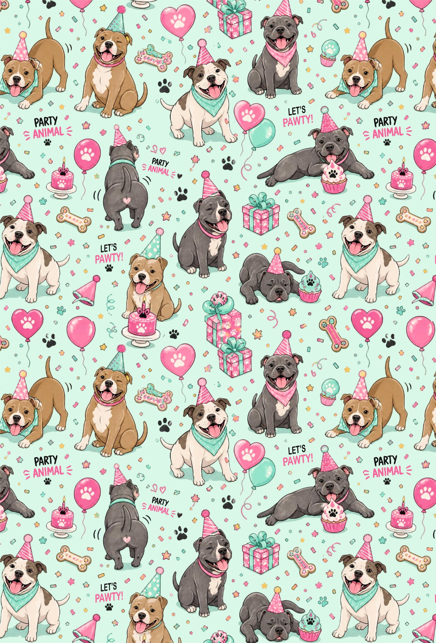 Let’s Pawty on My Barkday Light Aqua - Dog Pajama with Pink Neck & Trim/Sleeves