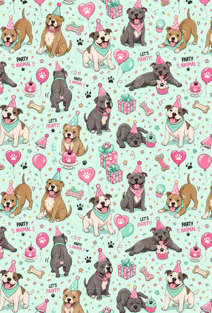 Let’s Pawty on My Barkday Light Aqua - Dog Pajama with Pink Neck & Trim/Sleeves