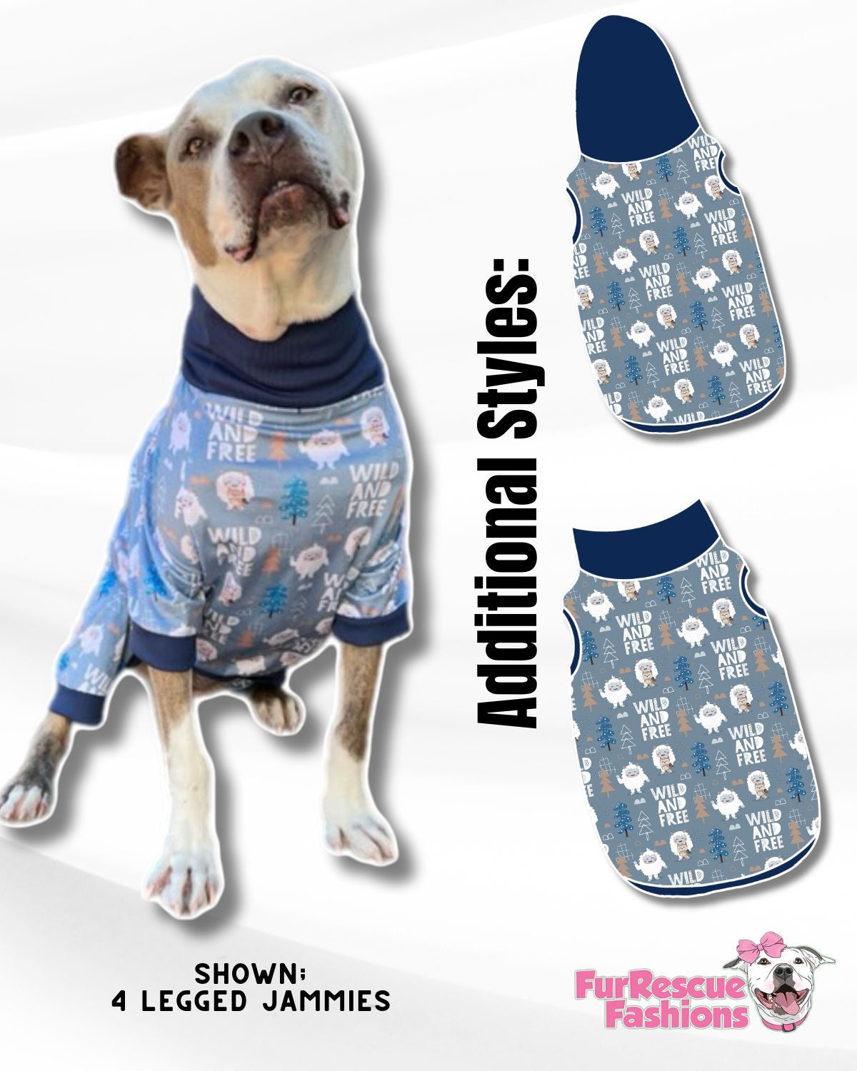 Wild & Free - Dog Pajama with Navy Neck & Trim/Sleeves