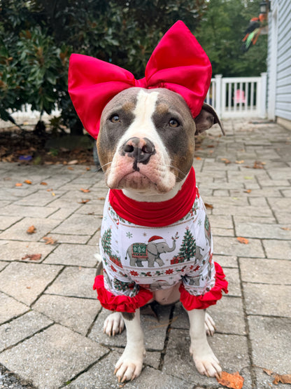 Festive Christmas Elephants - Dog Pajama with Red Neck & Trim/Sleeves
