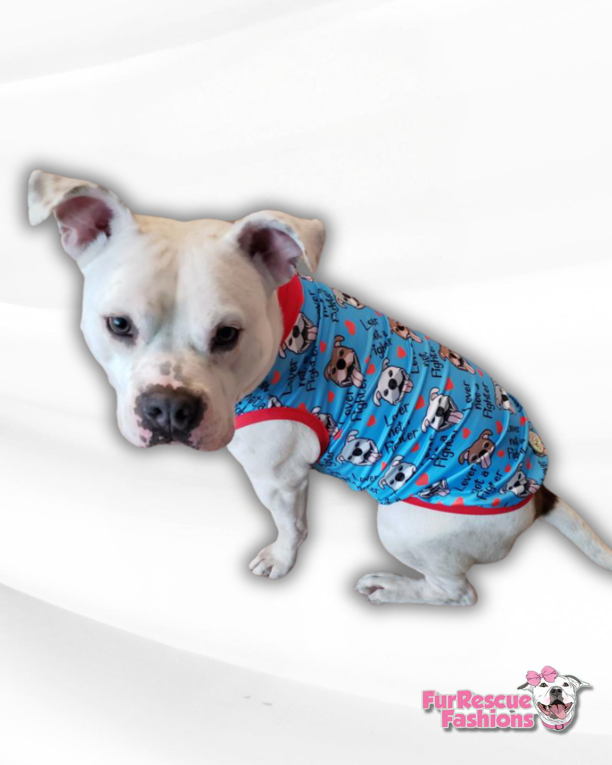 Lover Not A Fighter in Blue - Dog Pajama with Red Neck & Trim/Sleeves