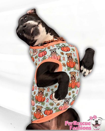 Orange You Glad We Wear Pink (Light Teal) - Dog Pajama with Orange Neck & Trim/Sleeves
