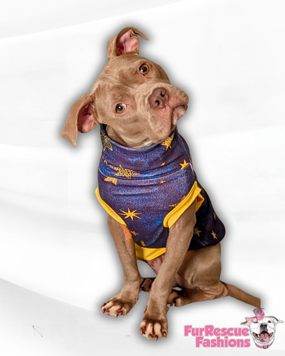 The Stars That Listen Dog Pajama with Gold Neck & Trim/Sleeves