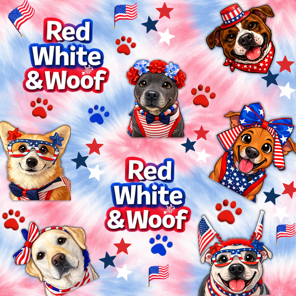 Red, White & Woof - Dog Pajama with Red OR Blue Neck & Trim/Sleeves