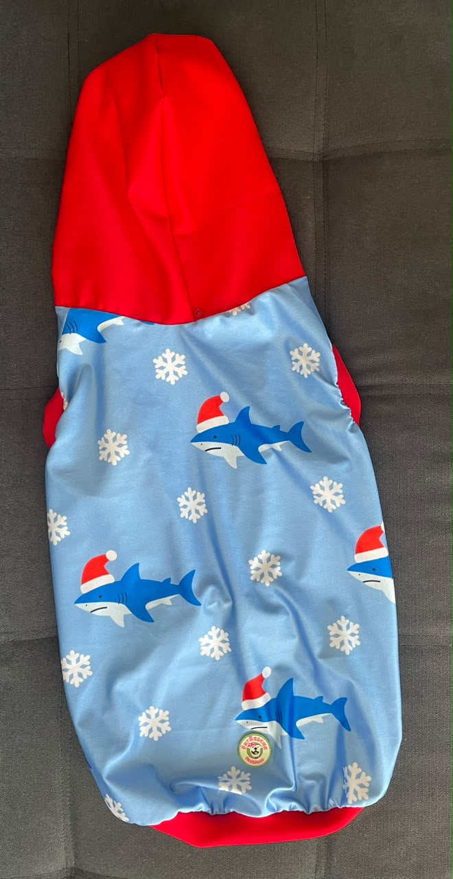 Santa Sharks - Dog Pajama with Red Neck & Trim/Sleeves