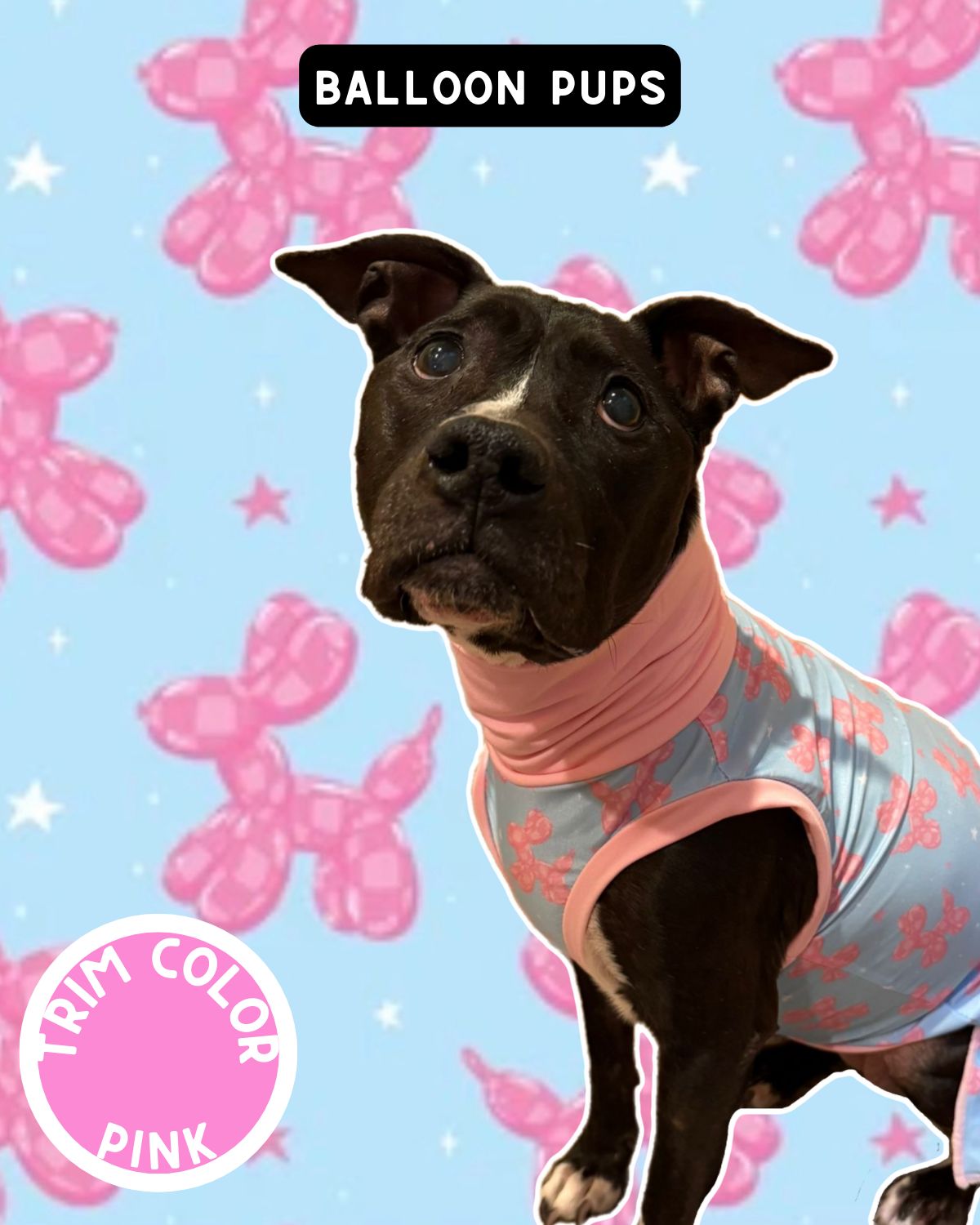 Balloon Pups Dog Pajama with Pink Neck & Trim/Sleeves