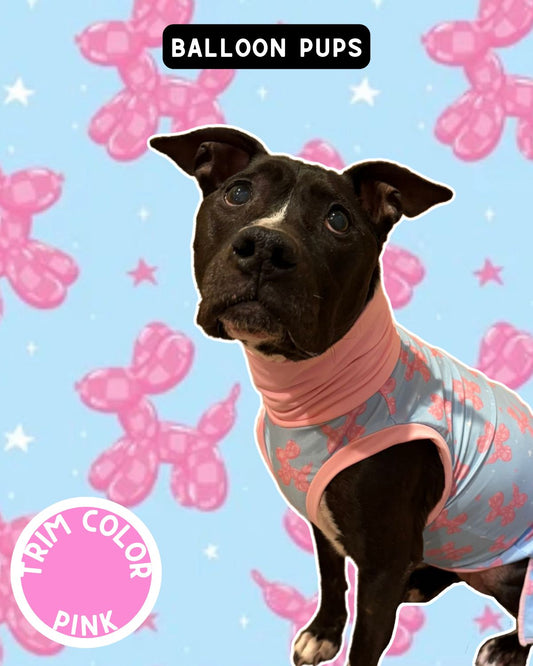 Balloon Pups Dog Pajama with Pink Neck & Trim/Sleeves