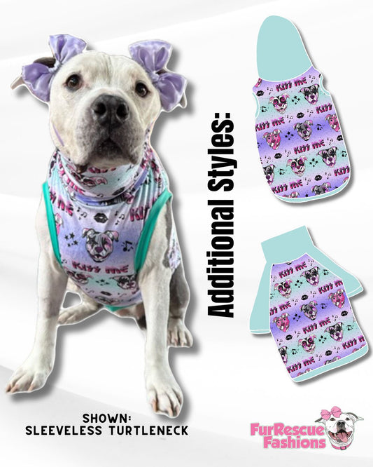 Kiss Me - Dog Pajama with Mint Neck & Trim/Sleeves