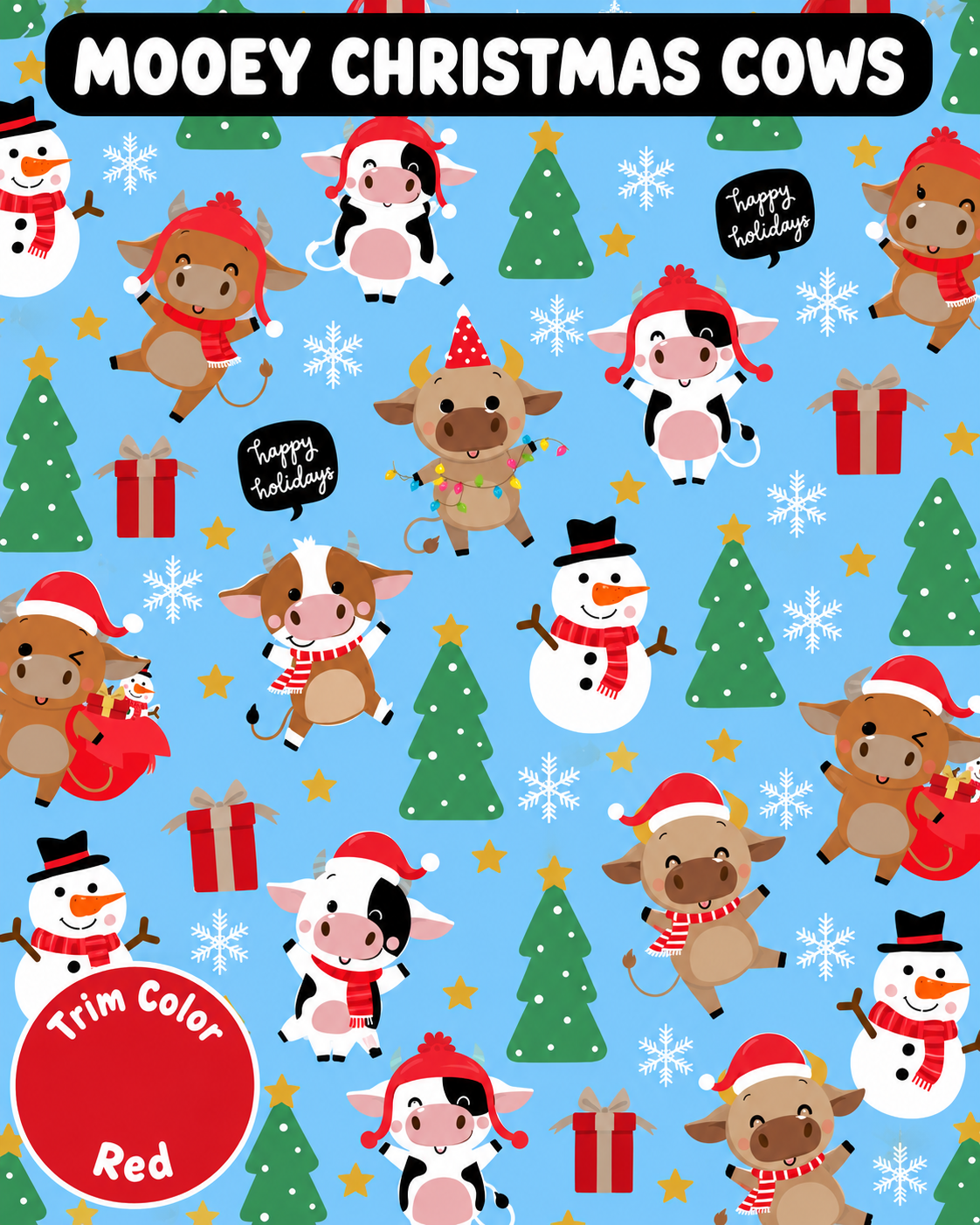 Mooey Christmas Cows - Dog Pajama with Red Neck & Trim/Sleeves