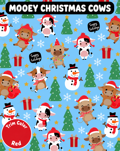 Mooey Christmas Cows - Dog Pajama with Red Neck & Trim/Sleeves