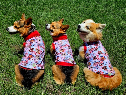Red, White & Woof - Dog Pajama with Red OR Blue Neck & Trim/Sleeves