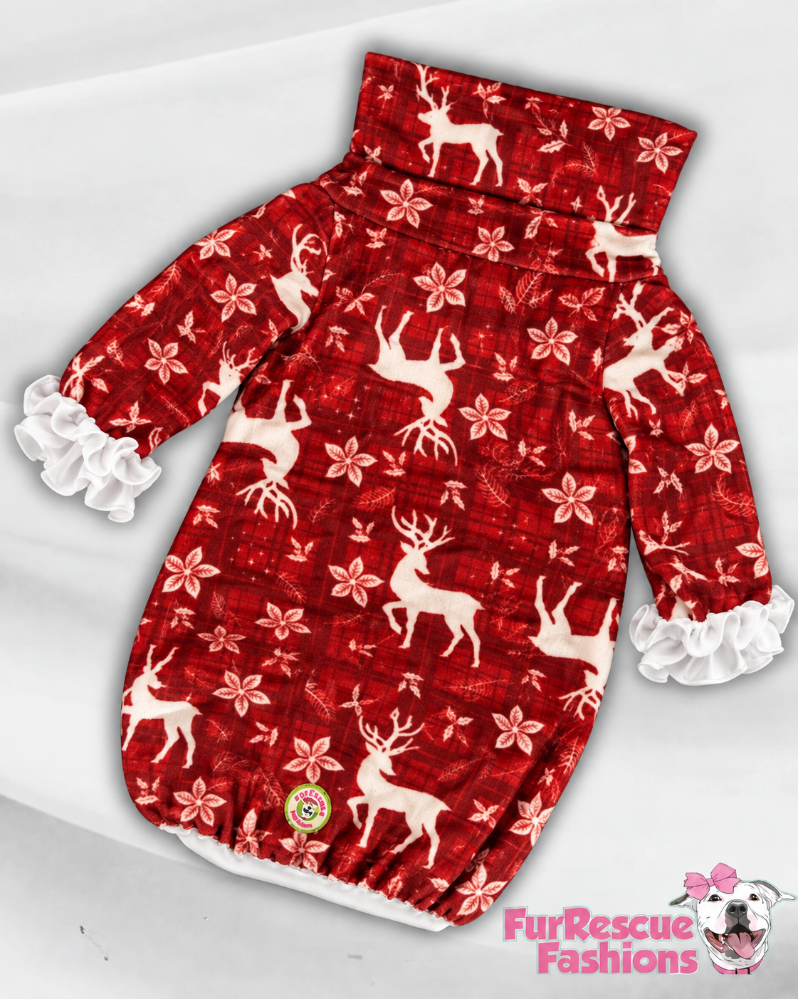 Ultra-Luxe Christmas Dog Shirt With Ruffles (AVAILABLE IN ANY PRE-ORDER PATTERN)