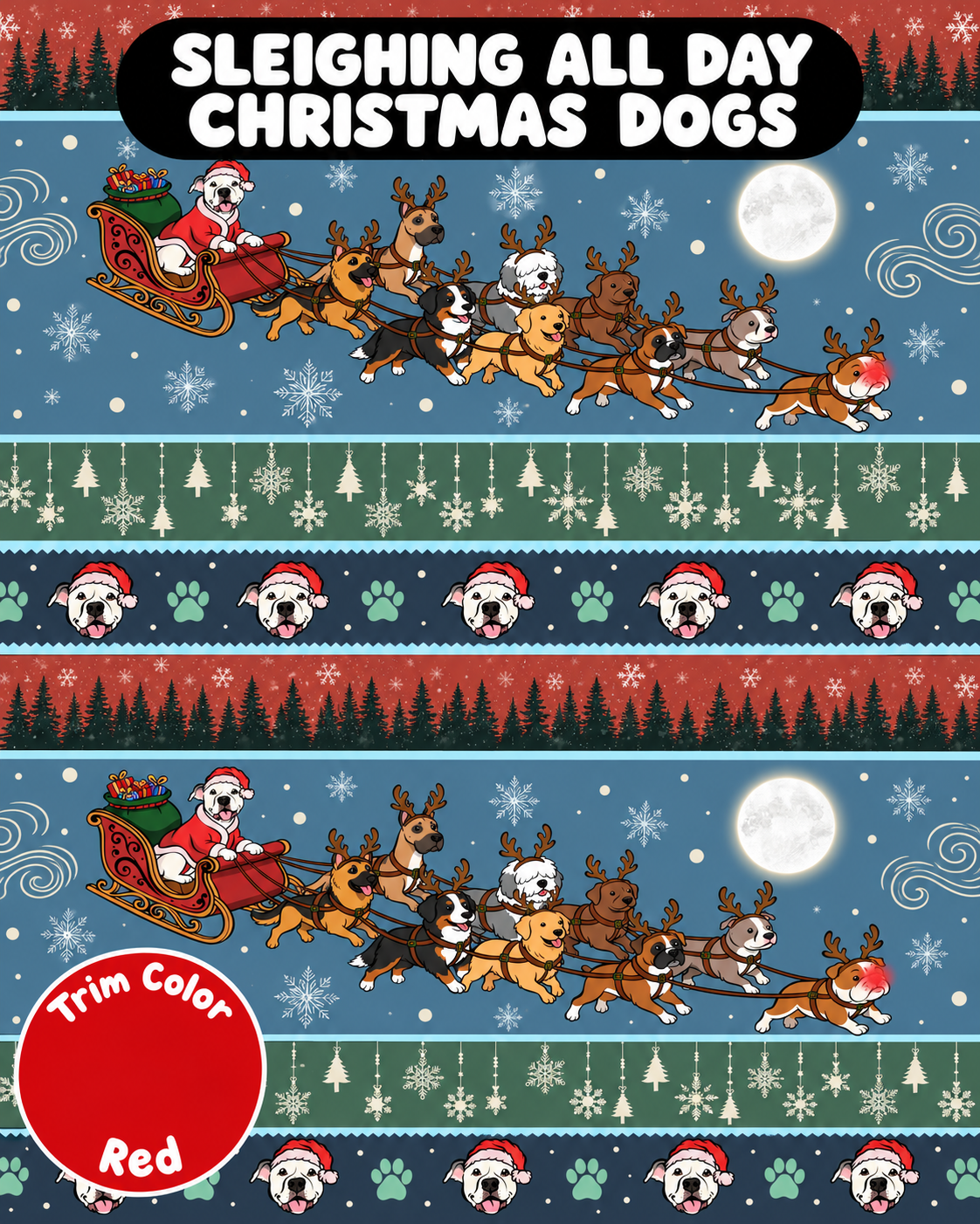 Sleighing all day with Cielo Vintage Christmas Pups - Dog Pajama with Red Neck & Trim/Sleeves